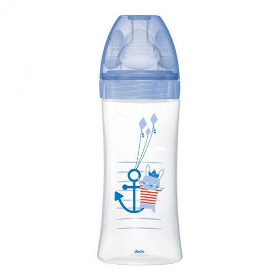 Dodie Biberon de 330ml avec tétine plate débit rapide pour bébé dès 6 mois, motif Mer.