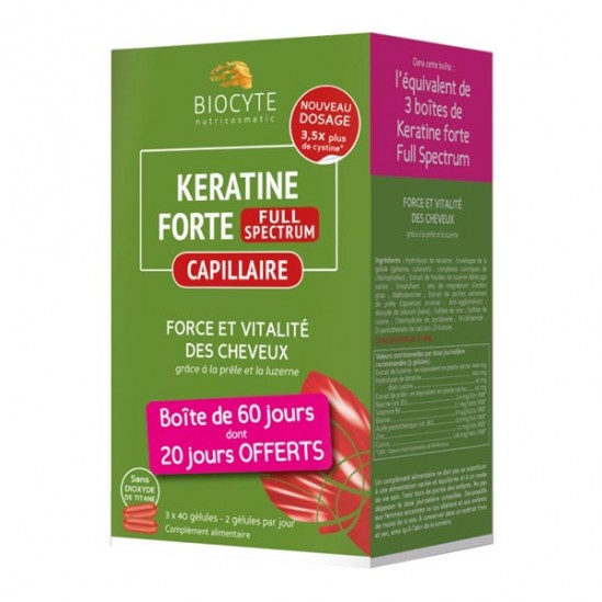 Biocyte keratine forte full spectrum 120 gélules