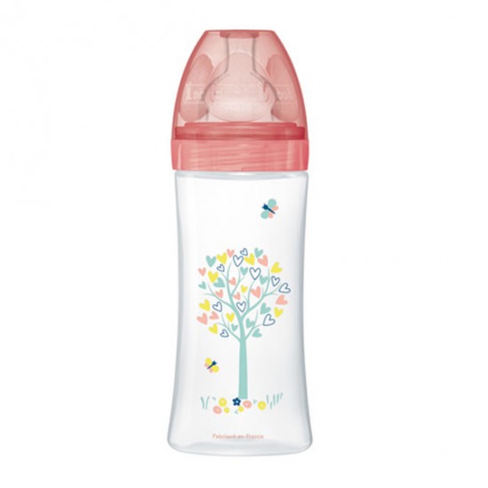 Dodie Biberon de 330ml avec tétine plate débit rapide pour bébé dès 6 mois, motif Jardin