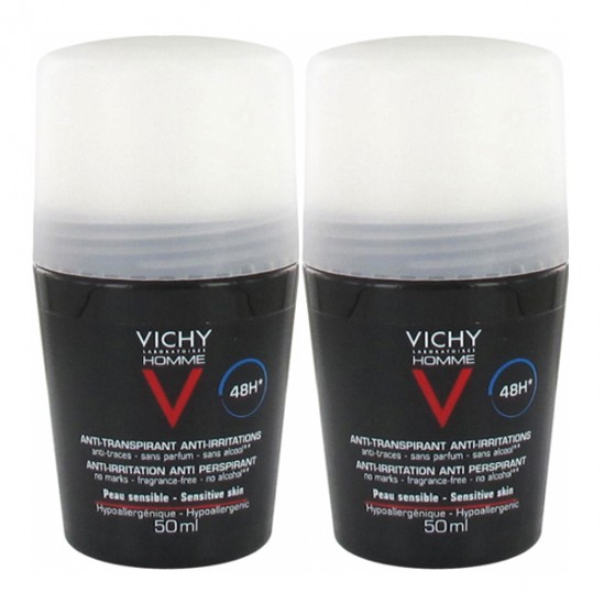 Vichy homme déodorant bille peaux sensibles 50ml x2