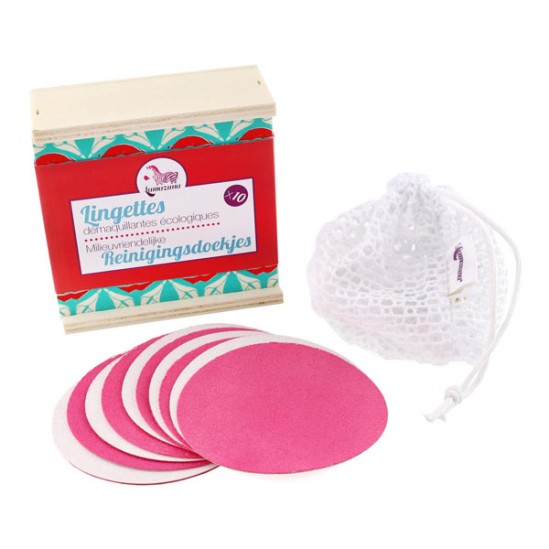 Lamazuna coffret 10 lingettes démaquillantes lavables roses