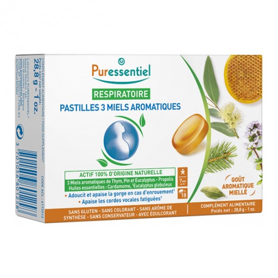 Puressentiel respiratoire pastilles 3 miels aromatiques 18 pastilles