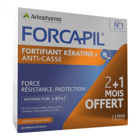 Arkopharma forcapil fortifiant kératine+ 3 mois 180 gélules