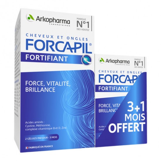 Arkopharma forcapil fortifiant, cheveux et ongles - lot 3 mois + 1 mois offert 180 + 60 gélules