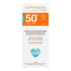 Alphanova crème solaire bio hypoallergénique visage spf50+ - 50g