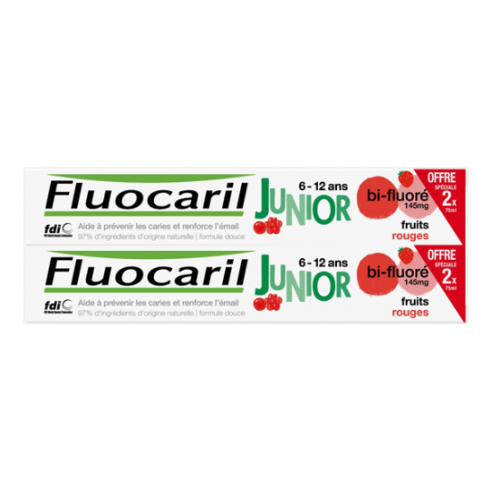 Fluocaril Bi-fluoré 145mg dentifrice Junior fruit rouge lot de 2x75ml