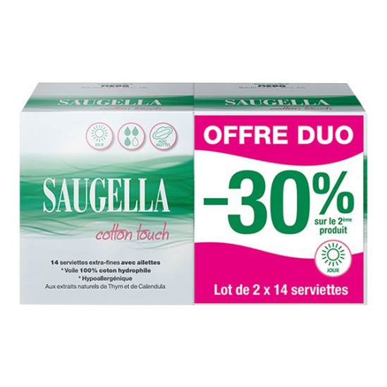 Saugella Cotton Touch serviettes hygiéniques lot de 2 x 14 serviettes