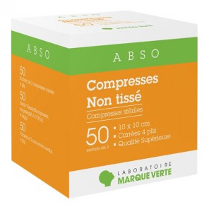 Marque Verte Abso compresses stériles non tissé 10x10cm 50 sachets de 2