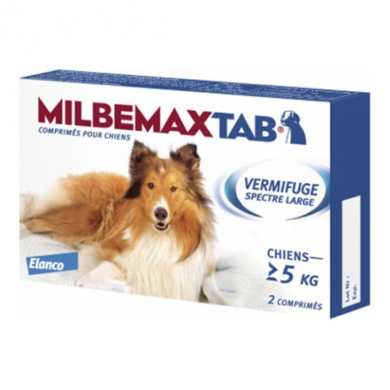 Elanco MilbemaxTab chiens 5 kg et + 2 comprimés