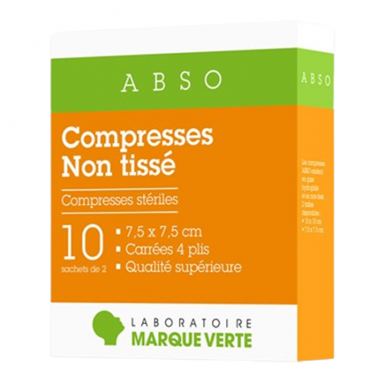 Marque Verte Abso compresses stériles non tissé 7,5x7,5cm 10 sachets de 2