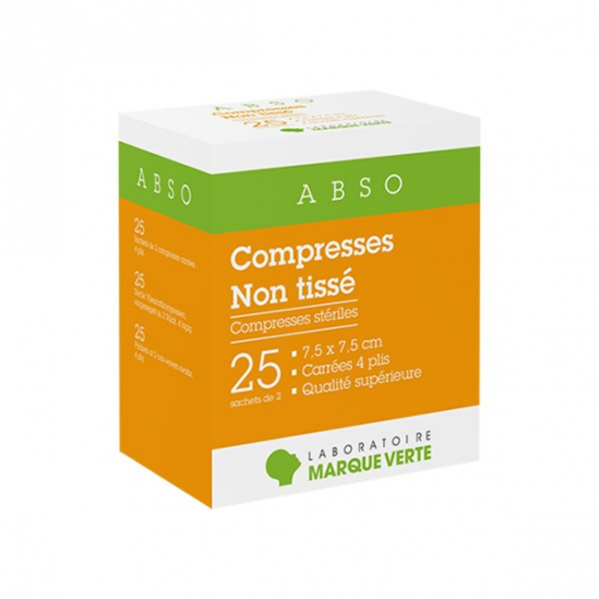 Marque Verte Abso compresses stériles non tissé 7,5x7,5cm 25 sachets de 2