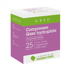 Marque Verte Abso Compresses Gaze hydrophile 7,5x7x5cm boîte de 2x10