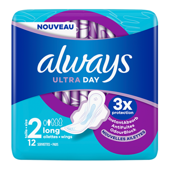 Always Ultra Day 12 serviettes hygiéniques taille 2 long