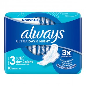 Always Ultra Day & Night 10 serviettes hygiéniques