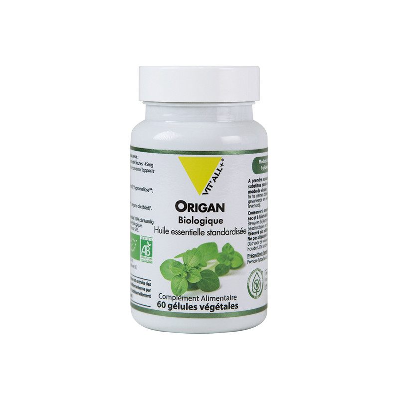 Vitall+ Origan biologique 45mg huile essentielle 60 gélules végétales