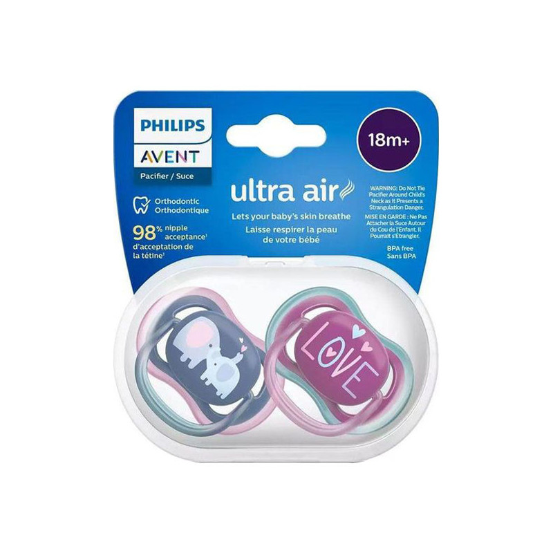 Avent Ultra Air 2 sucettes orthodontique 18 mois et + éléphants et Love