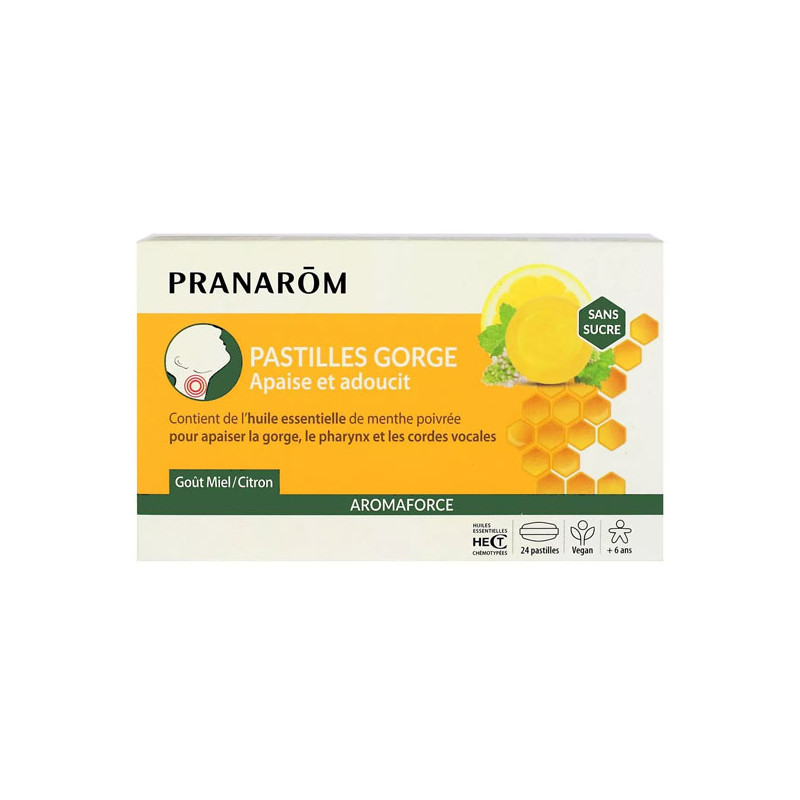 Pranarôm Aromaforce 24 pastilles gorge au miel et citron