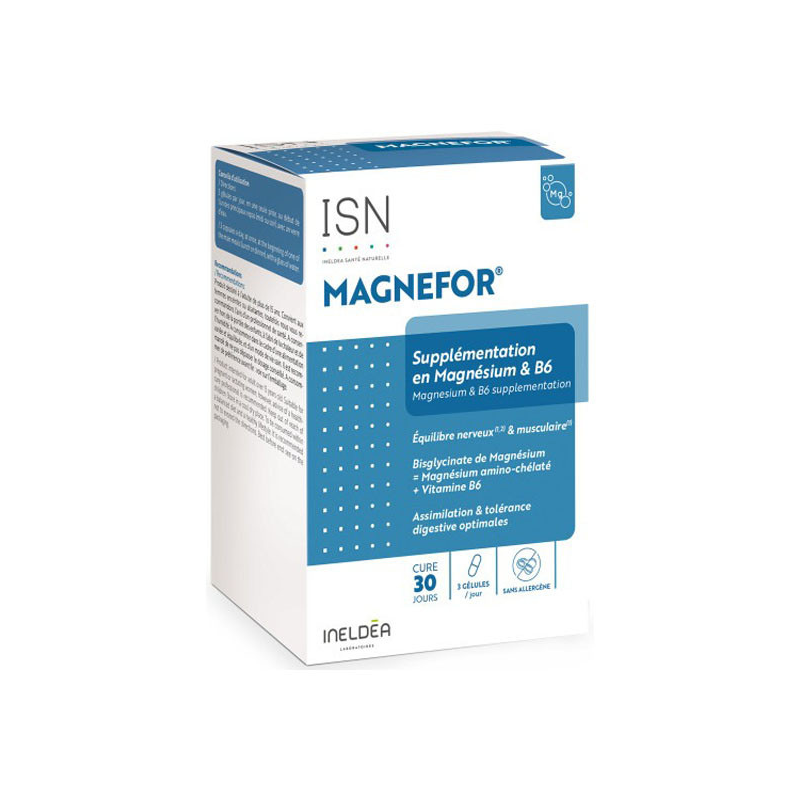 Ineldea Santé Naturelle Magnefor Supplémentation en magnésium et B6 90 gélules