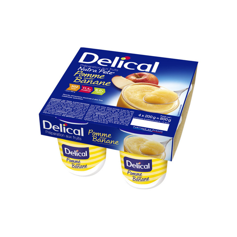 Delical Nutra’Pote Dessert aux fruits saveur pomme-banane lot de 4x200ml