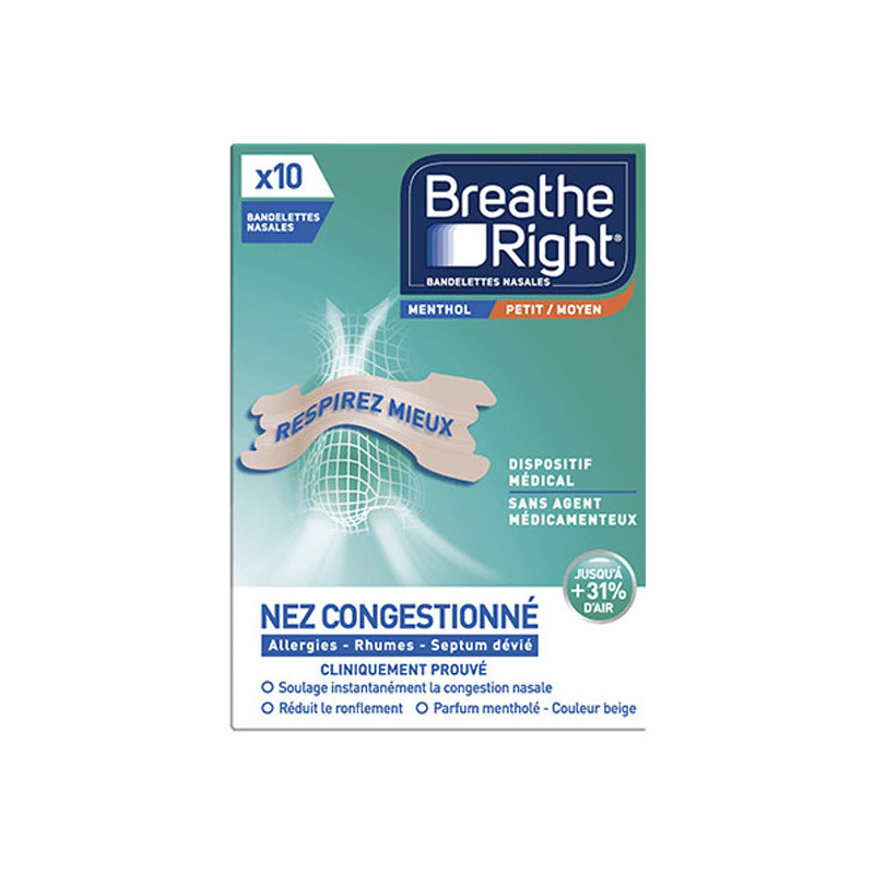 Breathe Right Bandelettes nasales menthol taille M 10 pièces