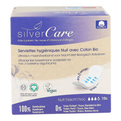 Silver Care Serviettes hygieniques nuit en coton bio 10 unités