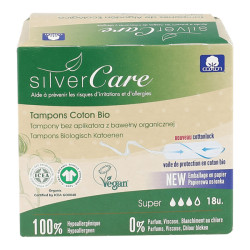 Silver Care Tampons Super sans applicateur en coton bio 18 unités