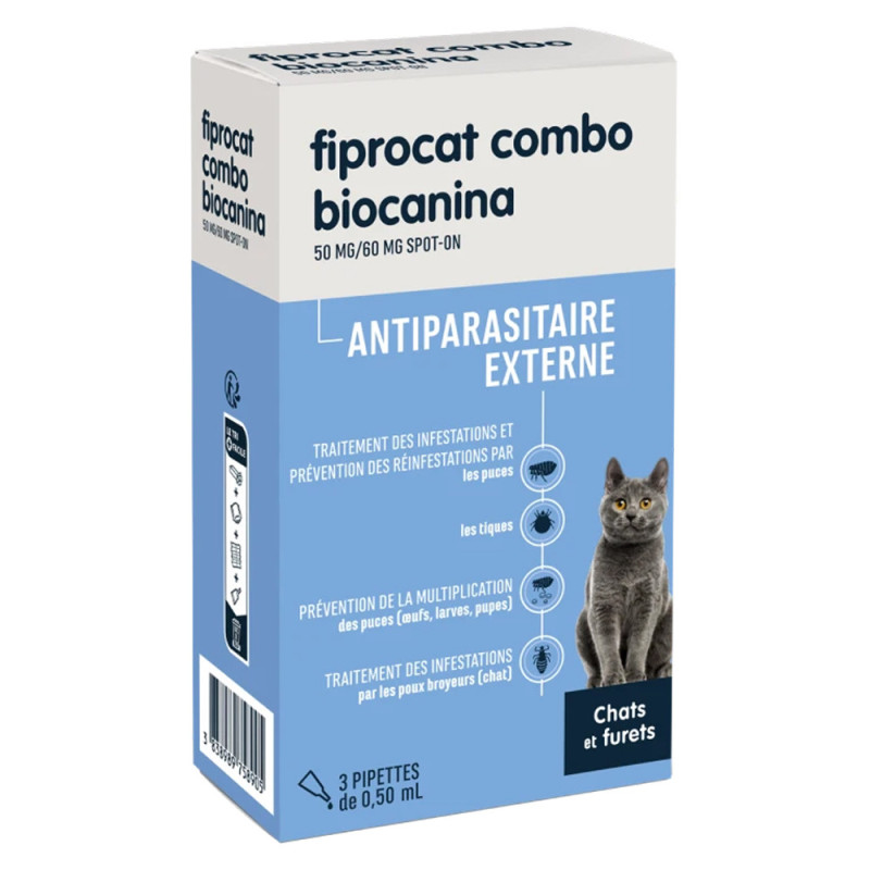 Biocanina Fiprocat Combo 50 mg/60 mg Spot-on chat et furet 3 pipettes