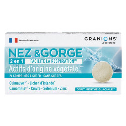 Granions Nez & Gorge 2 en 1 Menthe glaciale 24 comprimés à sucer