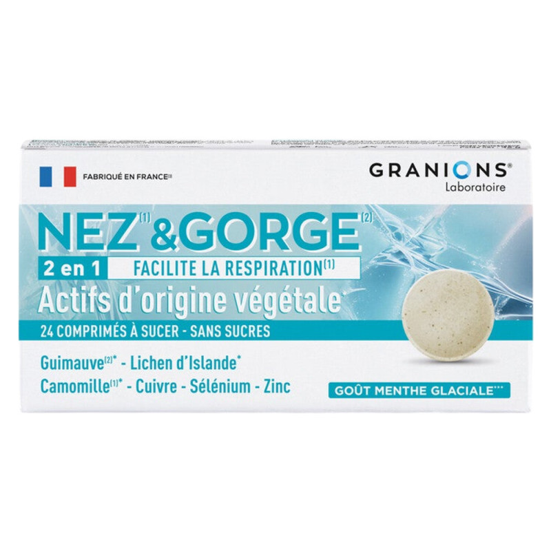 Granions Nez & Gorge 2 en 1 Menthe glaciale 24 comprimés à sucer