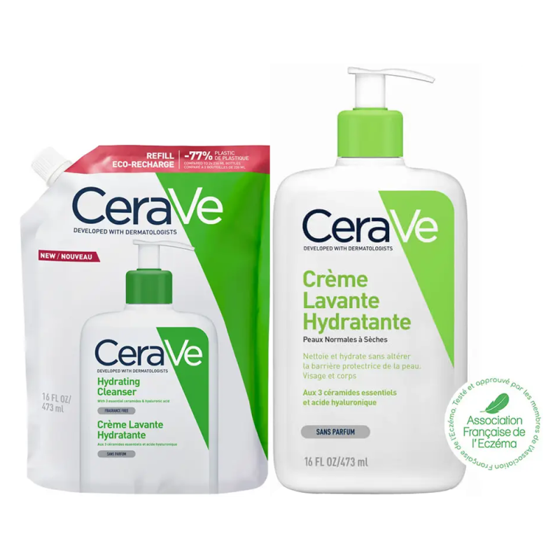 CeraVe Crème Lavante Hydratante 473ml+ Éco-Recharge 473ml