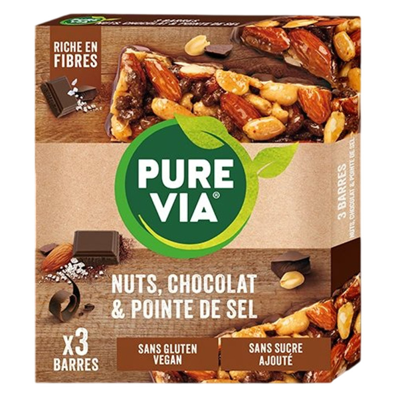 Pure Via Nuts Chocolat & Pointe de sel 3 barres
