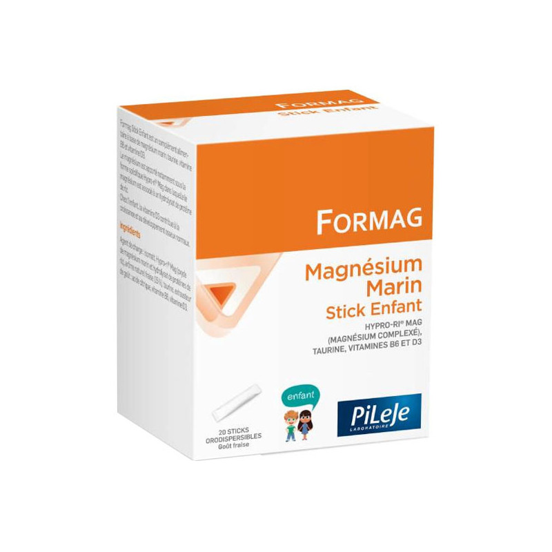 Pileje Formag Magnésium Marin Enfant goût fraise 20 Sticks orodispersibles