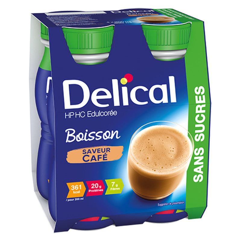 Delical Boisson HP HC Edulcorée sans sucres saveur Café 4x200ml