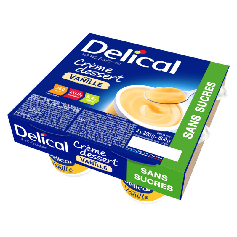 Delical Crème dessert HP HC Édulcorée sans sucres saveur Vanille 4x200gr