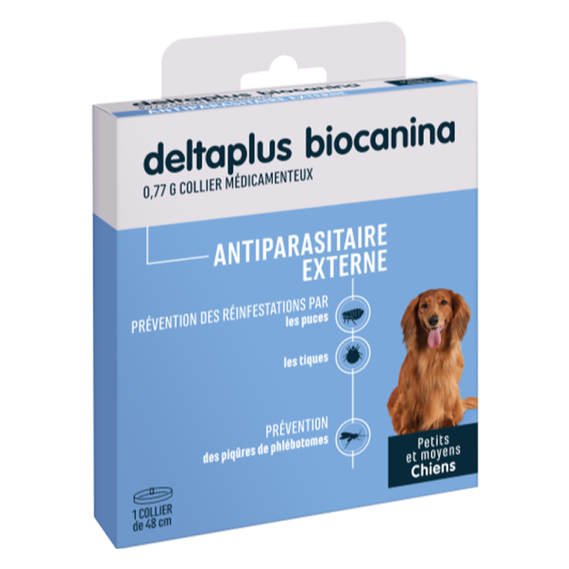 Biocanina Deltaplus 0,77G Collier Médicamenteux de 65cm pour Petits et moyens chiens
