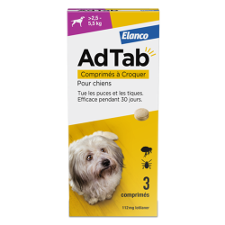 AdTab 112mg 3 comprimés à croquer pour chien 2,5 à 5,5kg