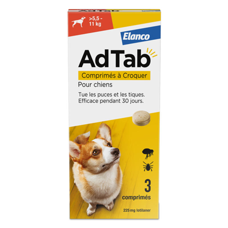 AdTab 225mg 3 comprimés à croquer pour chien 5,5 à 11kg