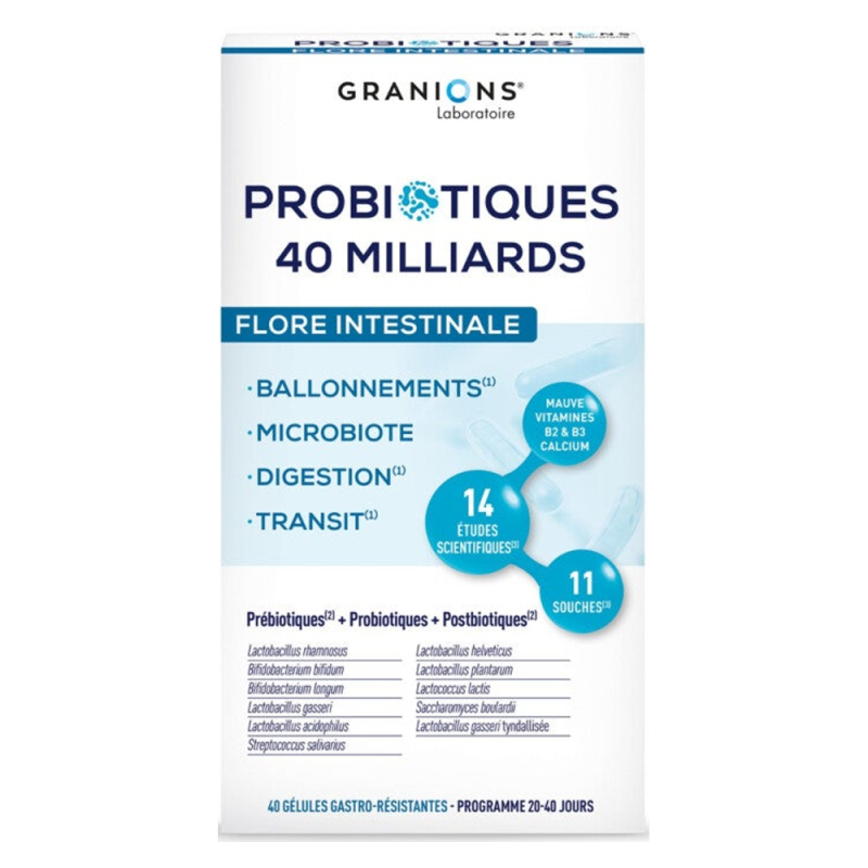 Granions Probiotiques 40 milliards Flore intestinale 40 gélules